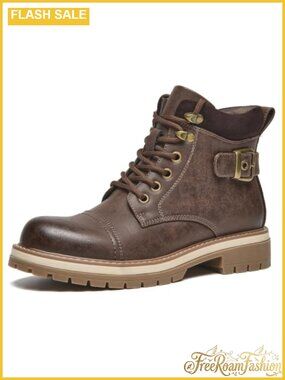 PU Leather Ankle Boots Women Combat Moto Buckle Zip Booties